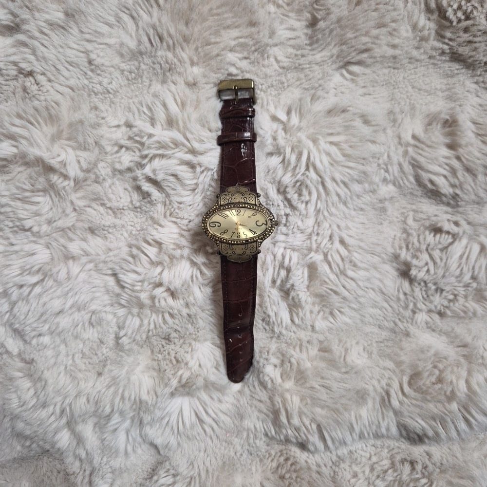 Vintage Watch Brown Band Unique Rare Boho Bohemian Artsy Indie Gypsy Fall Winter